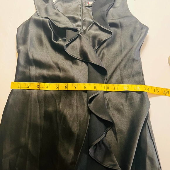 Aidan Mattox Black Satin Ruffle Front Sleeveless Maxi Dress 2 - Picture 9 of 13